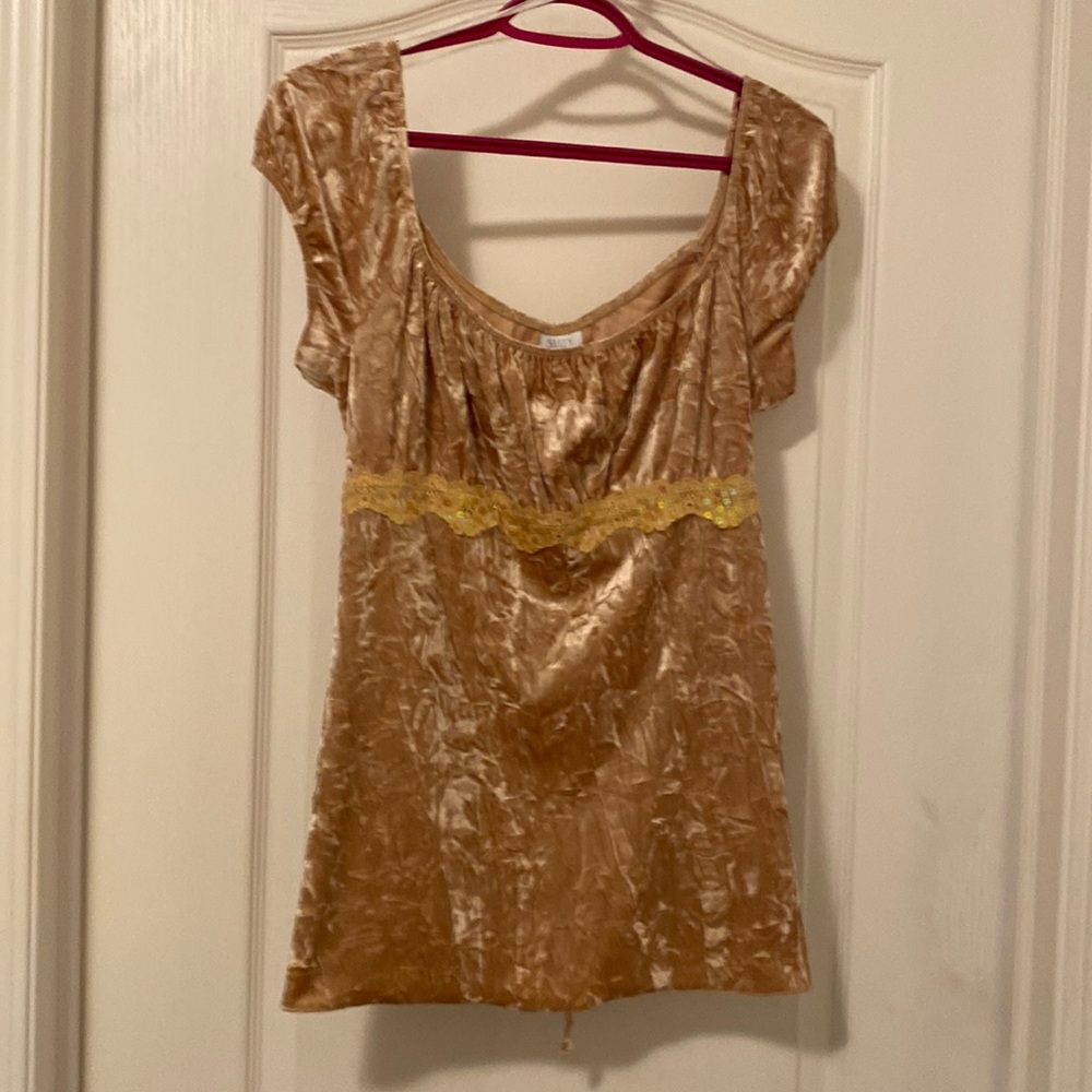 Crushed velvet peasant top